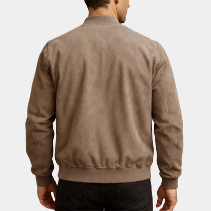Men's Suede Bomber Jacket with Stand Collar and Ribbed Trim – view 2