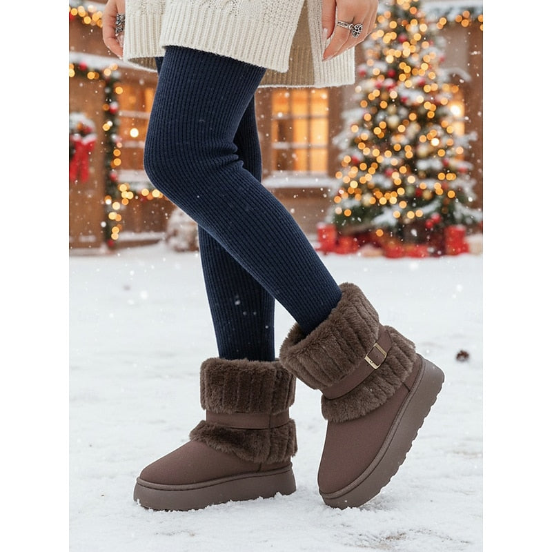 Coffee Cozy Fur-Trimmed Snow Boots with Grippy Sole