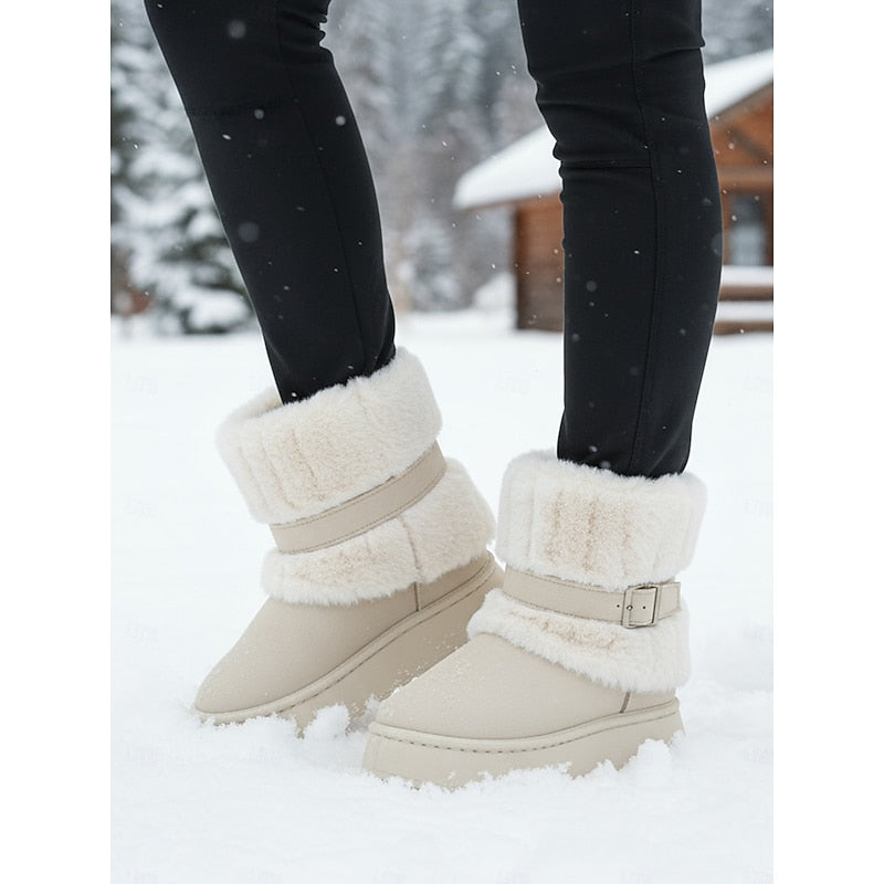 Beige Cozy Fur-Trimmed Snow Boots with Grippy Sole