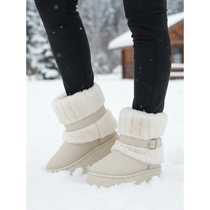 Beige Cozy Fur-Trimmed Snow Boots with Grippy Sole