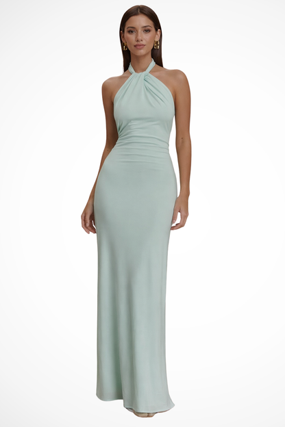Women's mint green halter open back bodycon wedding guest maxi dress