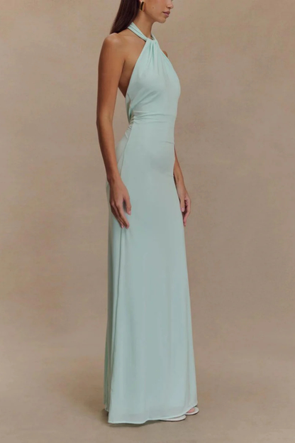 Women's mint green halter open back bodycon wedding guest maxi dress