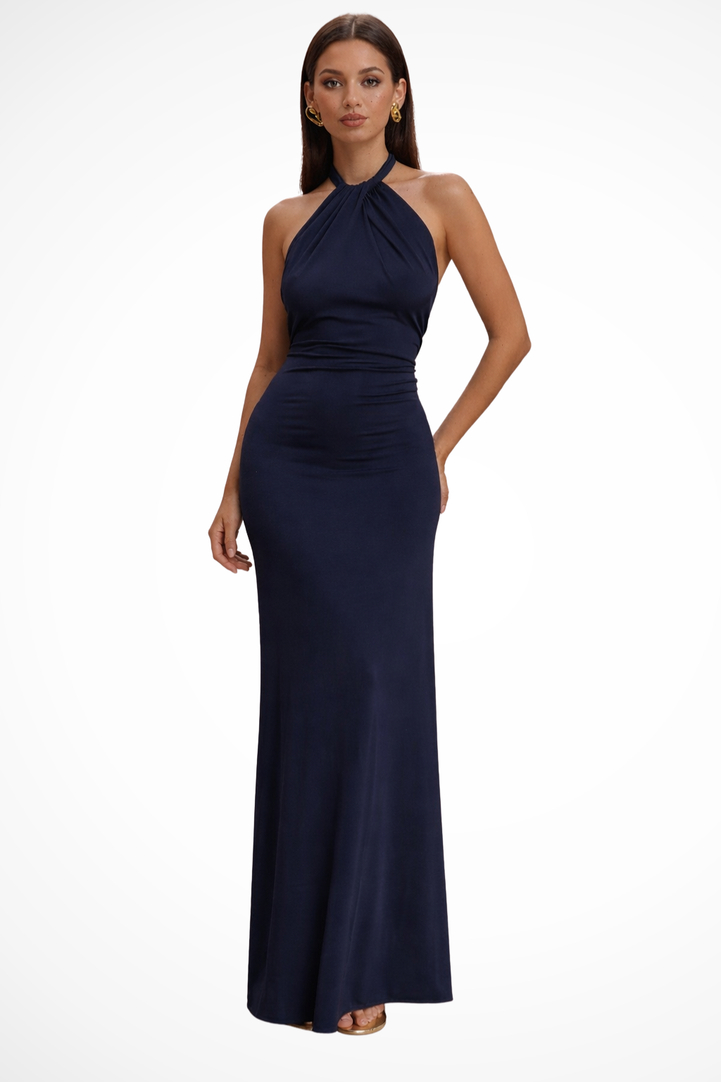 Women's mint green halter open back bodycon wedding guest maxi dress