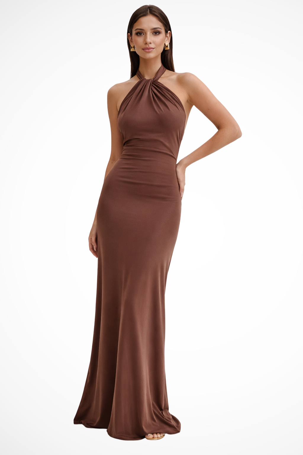 Women's navy blue halter open back bodycon wedding guest maxi dress