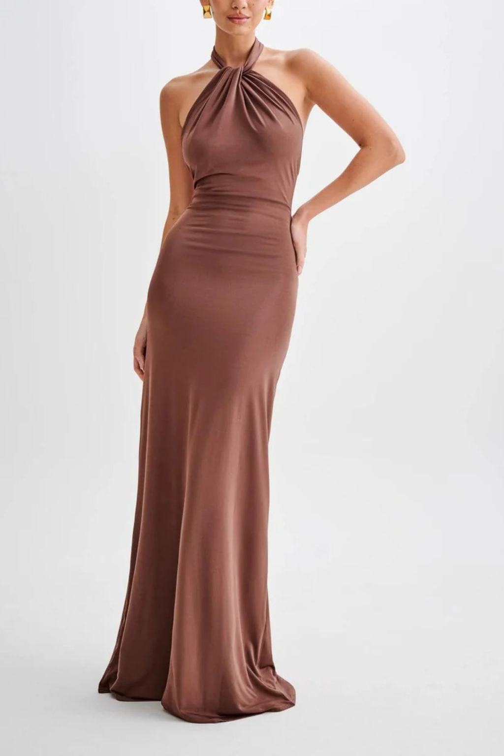Women's navy blue halter open back bodycon wedding guest maxi dress