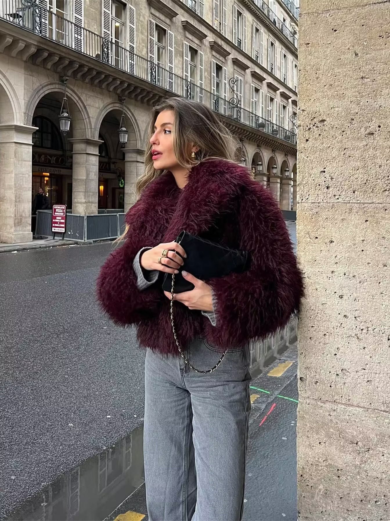 Oversized Cropped Faux Fur Coat with Open Front