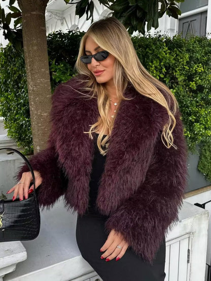 Oversized Cropped Faux Fur Coat with Open Front – view 3