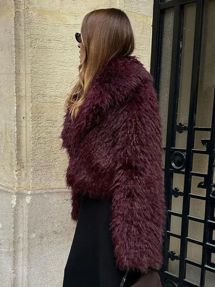 Oversized Cropped Faux Fur Coat with Open Front – view 4