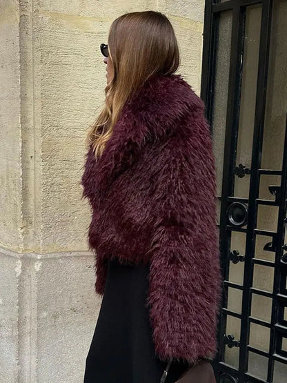 Oversized Cropped Faux Fur Coat with Open Front – view 4