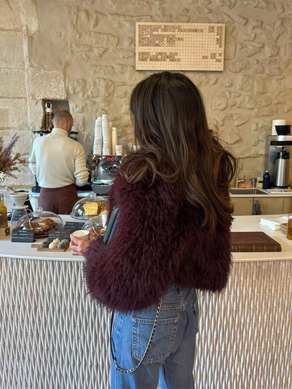 Oversized Cropped Faux Fur Coat with Open Front – view 6