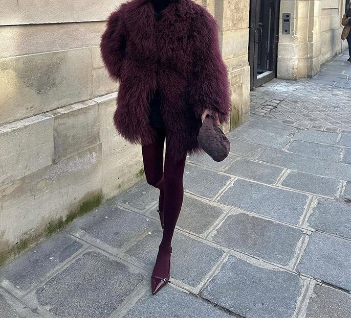 Oversized Cropped Faux Fur Coat with Open Front – view 7