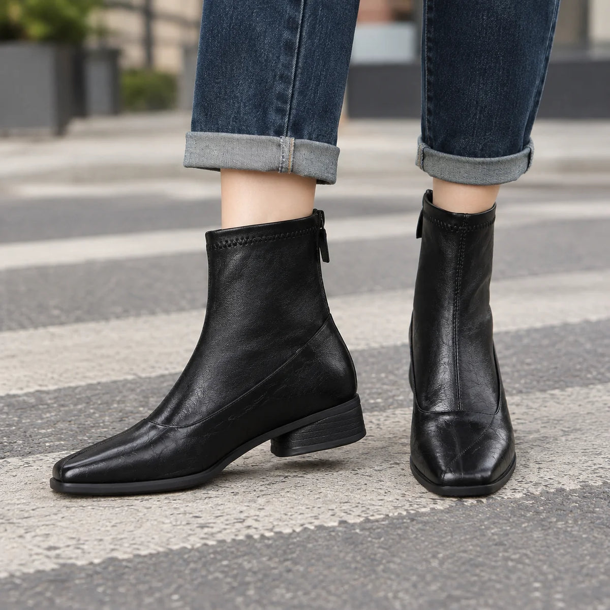 Iris square toe ankle boots, front view