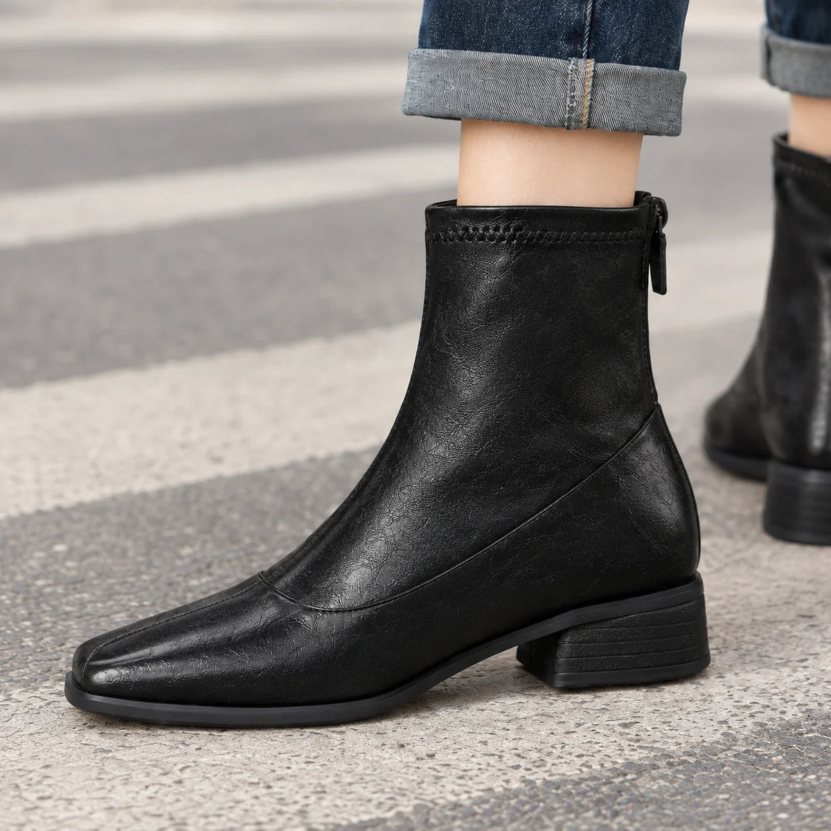 Iris square toe ankle boots, side profile