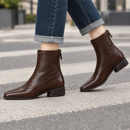 Iris square toe ankle boots worn, lifestyle shot