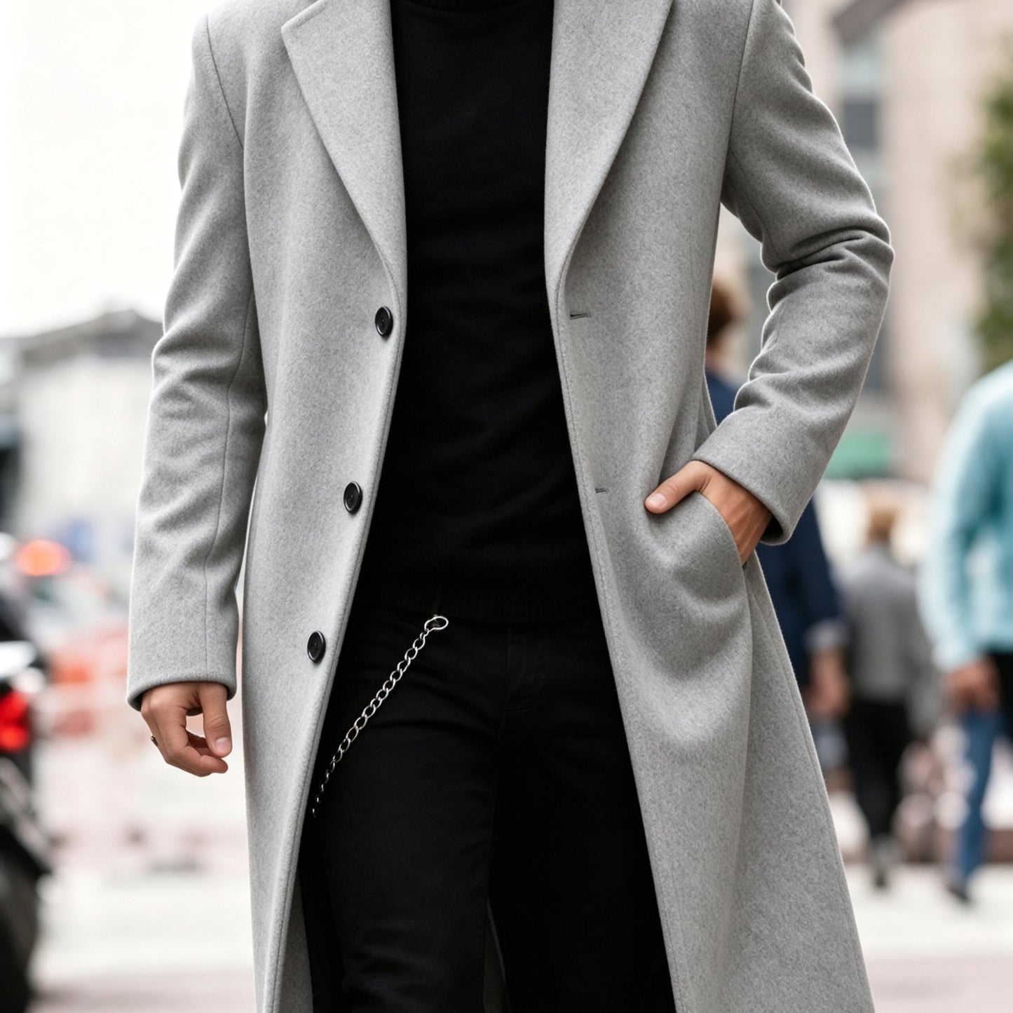 Light Grey Refined Long Trench Coat
