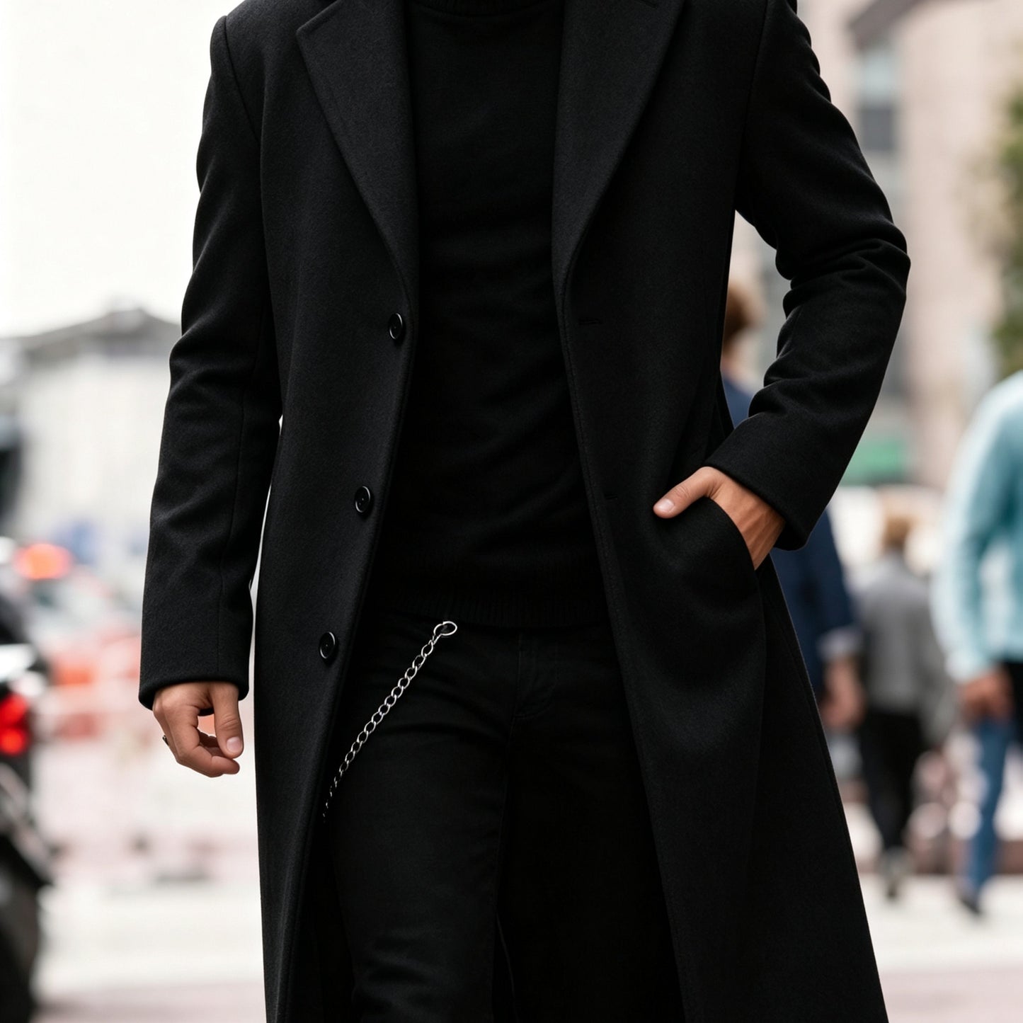 Black Refined Long Trench Coat