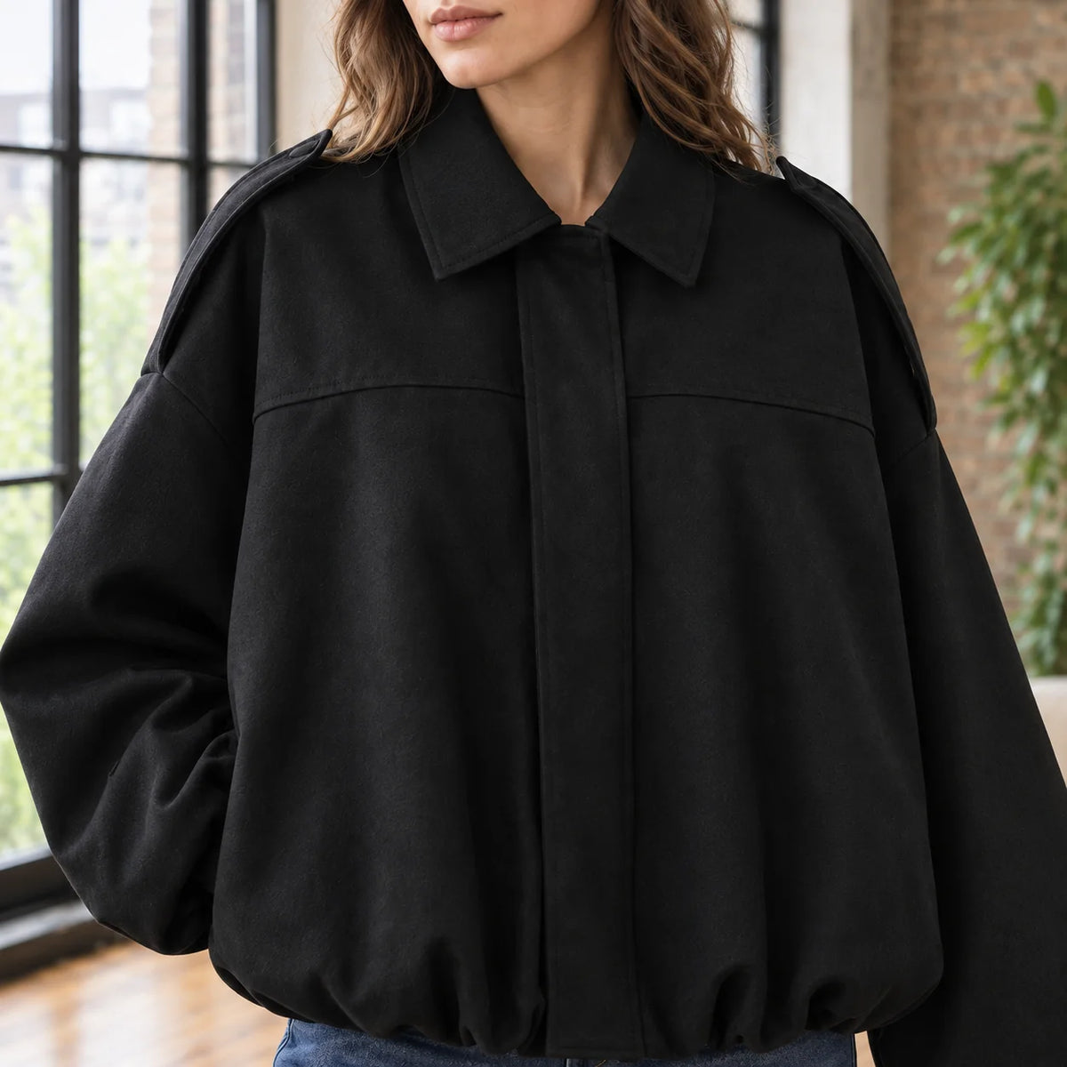 Women's pink suede jacket with dropped shoulders