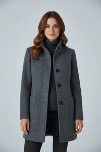 Gwen | Women's Wool-Blend Winter Coat with Stand Collar and Pockets