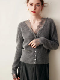Jade | Women's Cashmere Cardigan with Lace Details for Fall Winter
