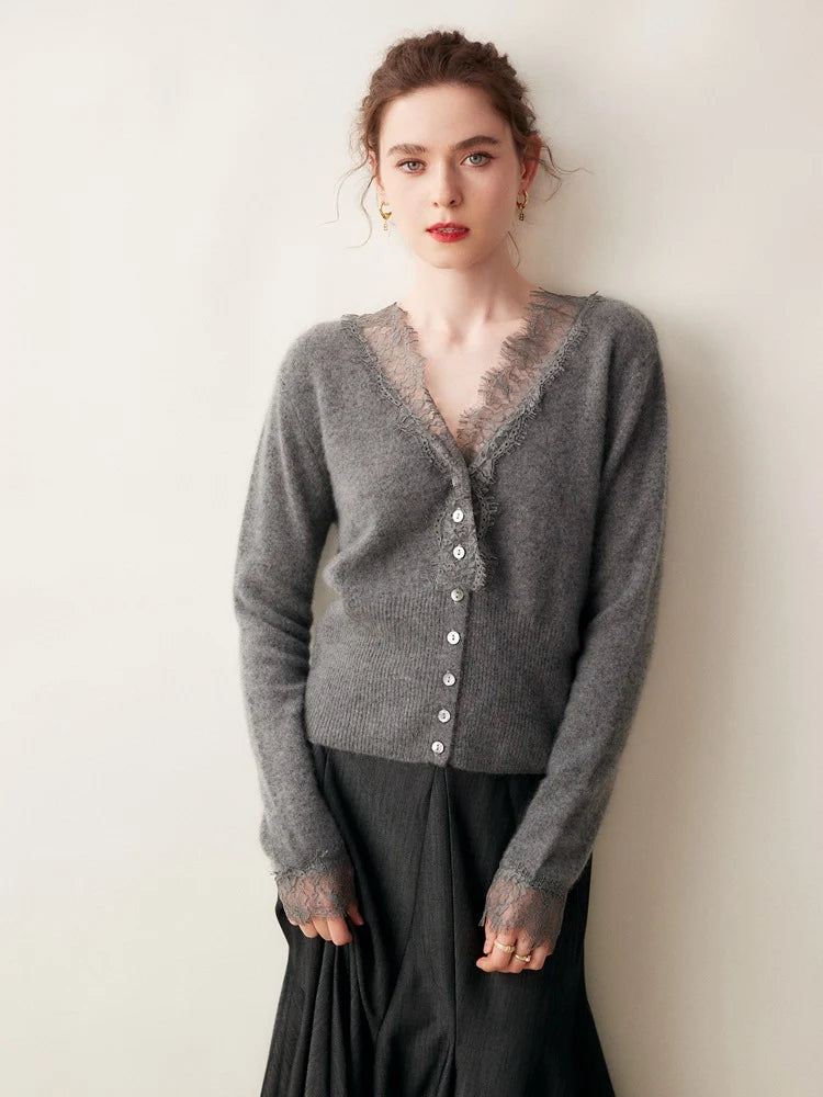 Women's cashmere cardigan with lace details