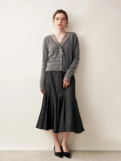 Women's cashmere cardigan with lace details