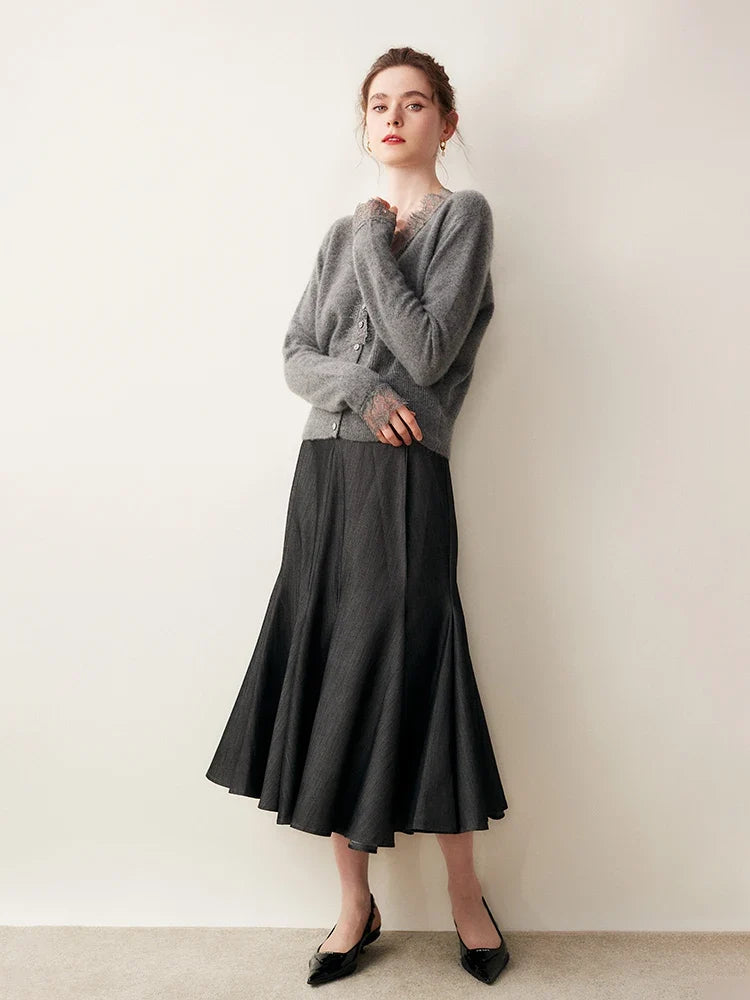 Women's cashmere cardigan with lace details