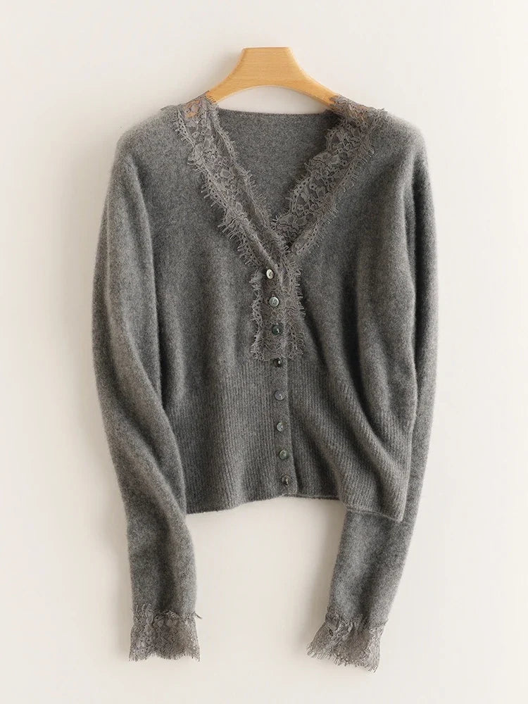 Women's cashmere cardigan with lace details