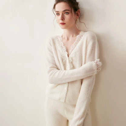 Women's cashmere cardigan with lace details