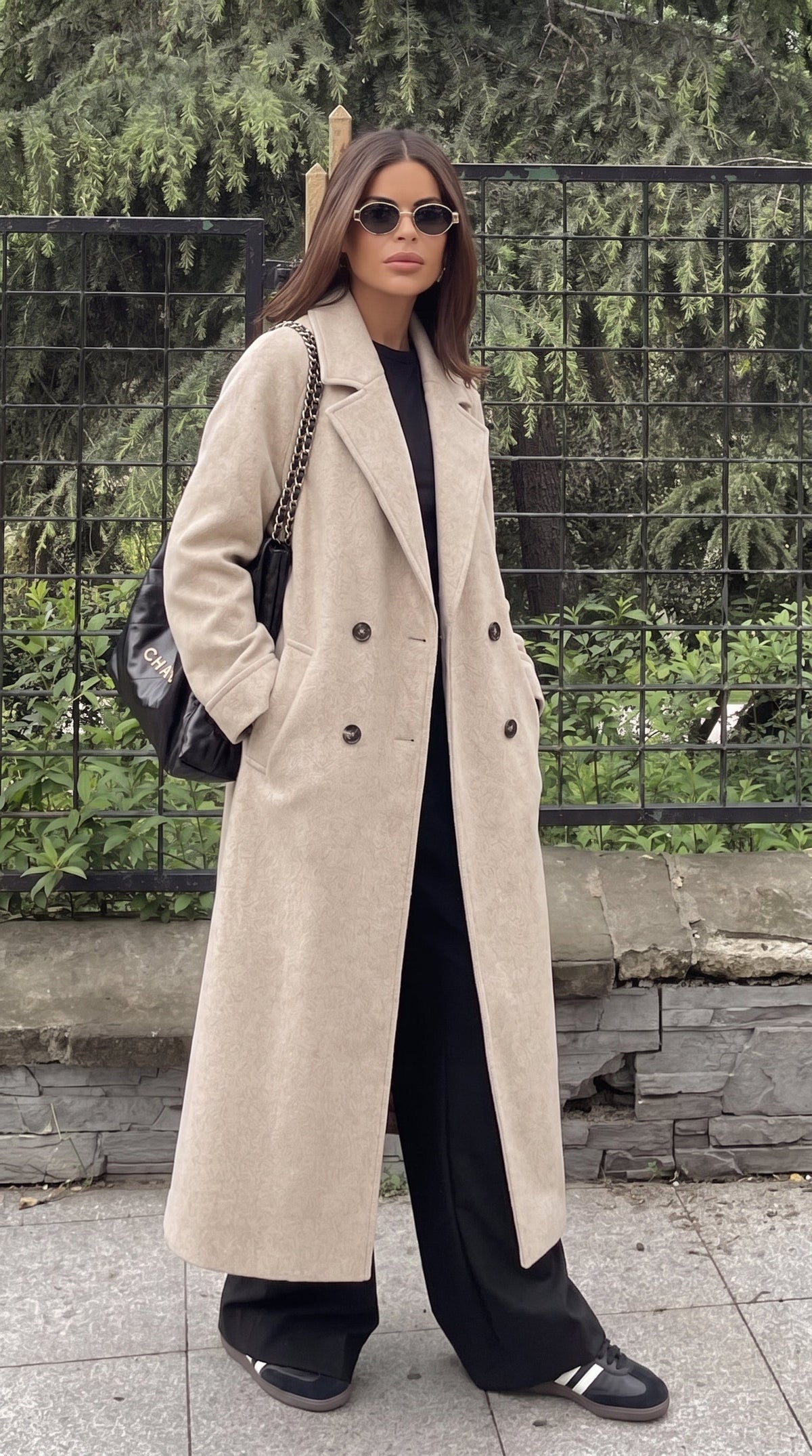 Beige Oversized Slouch-Shoulder Winter Coat with Side Pockets