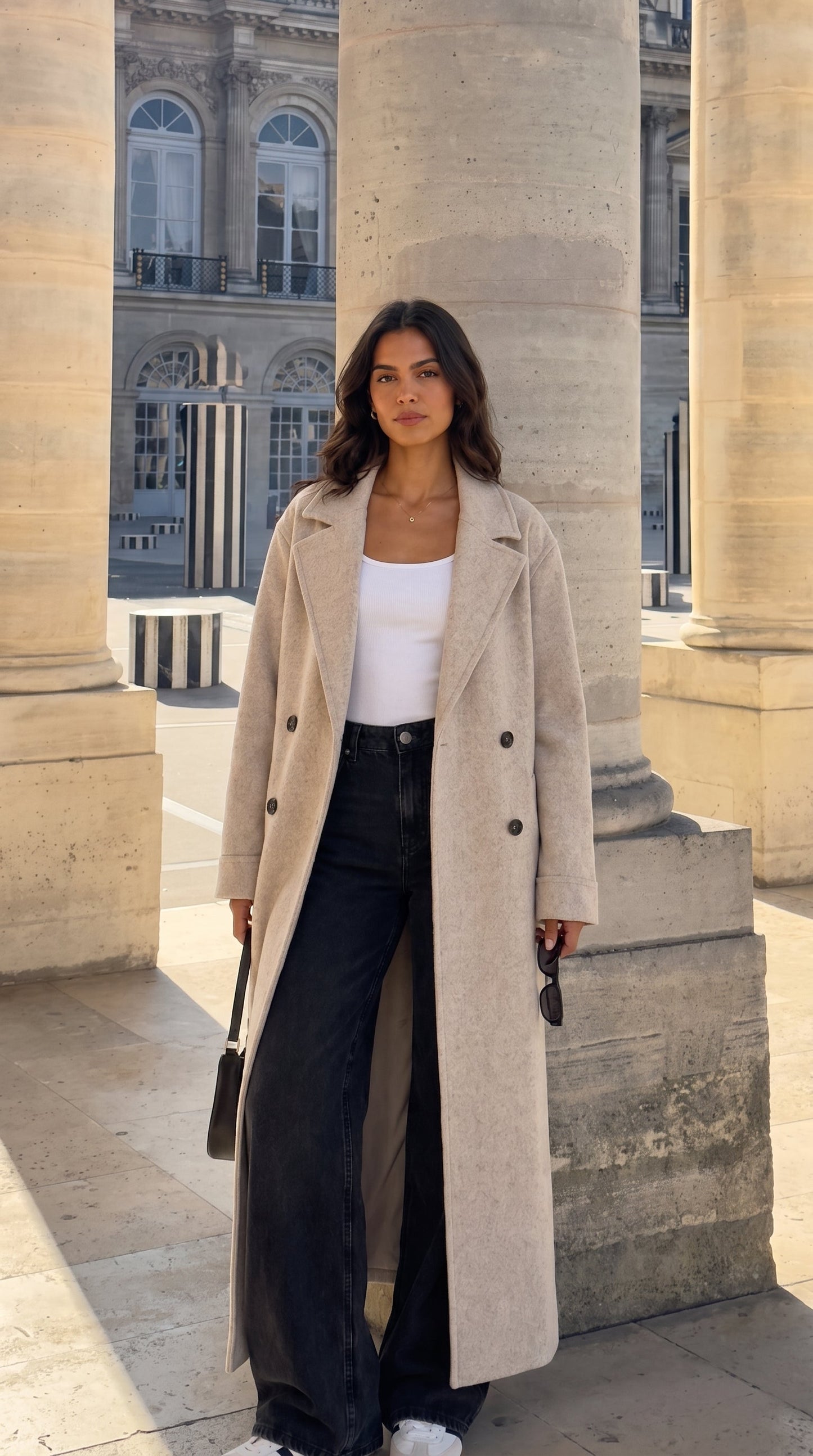 Beige Oversized Slouch-Shoulder Winter Coat with Side Pockets – view 2