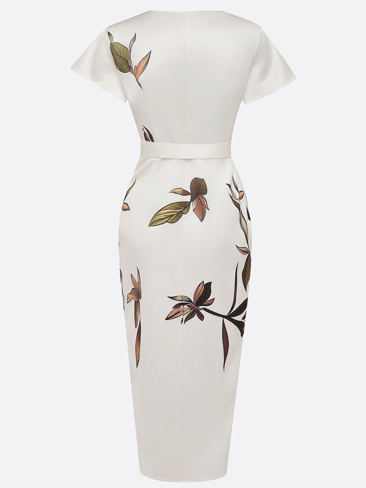 Women's light blue floral print midi wrap dress with V-neck