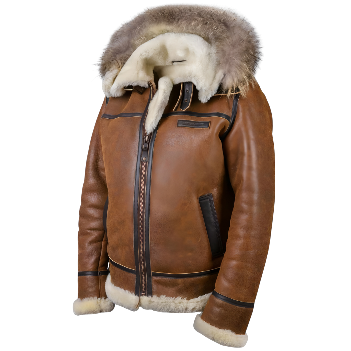 Brown Hooded Oversized Bomber Jacket with Wrap and Zip Front