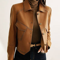 Ivy | Women's Cropped Faux Leather Jacket with Oversized Fit and Silk Lining