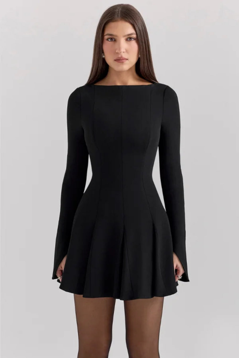 Clara | Black Dress Fitted Flared Long Sleeve 1