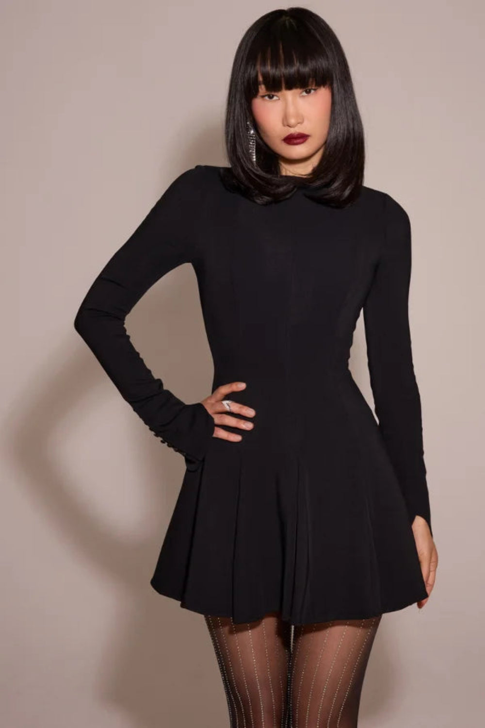 Clara | Black Dress Fitted Flared Long Sleeve 8