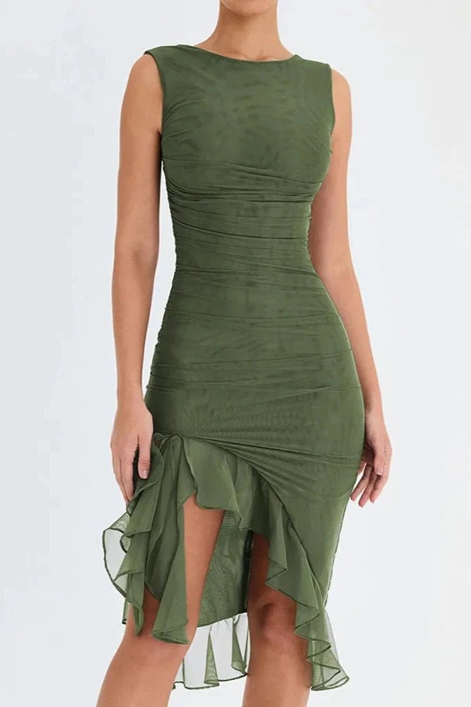 Clara | Midi Dress High Scoop Neck Ruffled Hem 11