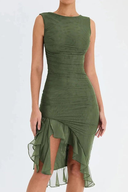 Clara | Midi Dress High Scoop Neck Ruffled Hem 11