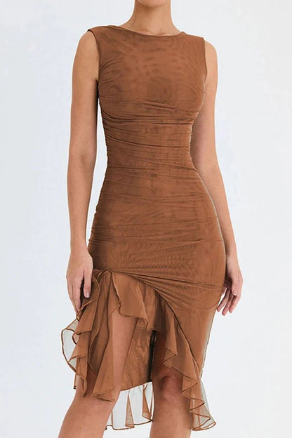 Clara | Midi Dress High Scoop Neck Ruffled Hem 9