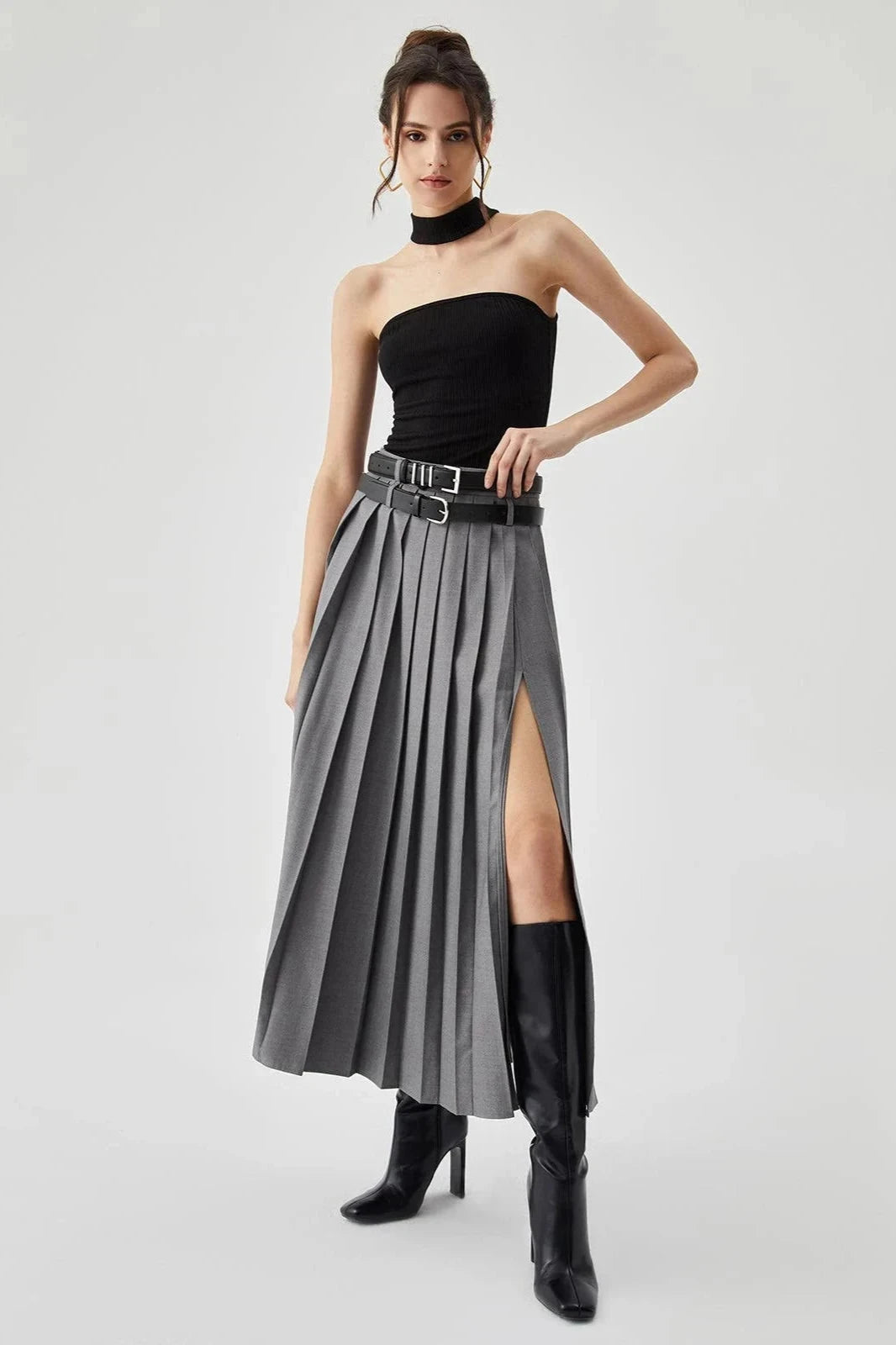 Clara | Pleated Maxi Skirt Stylish Split Design 1