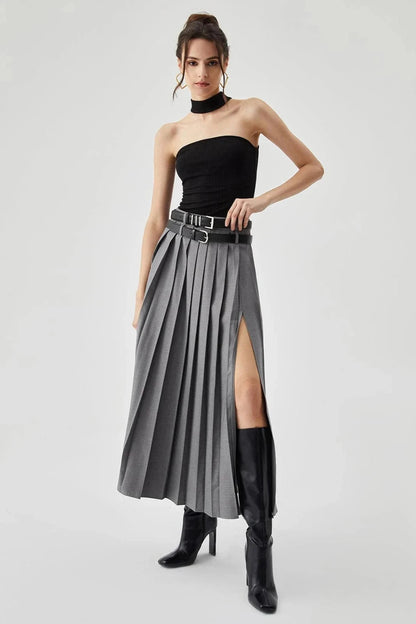 Clara | Pleated Maxi Skirt Stylish Split Design 1
