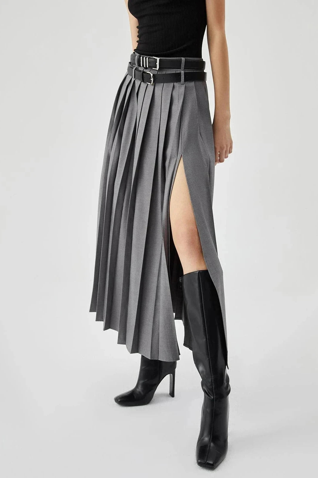 Clara | Pleated Maxi Skirt Stylish Split Design 3