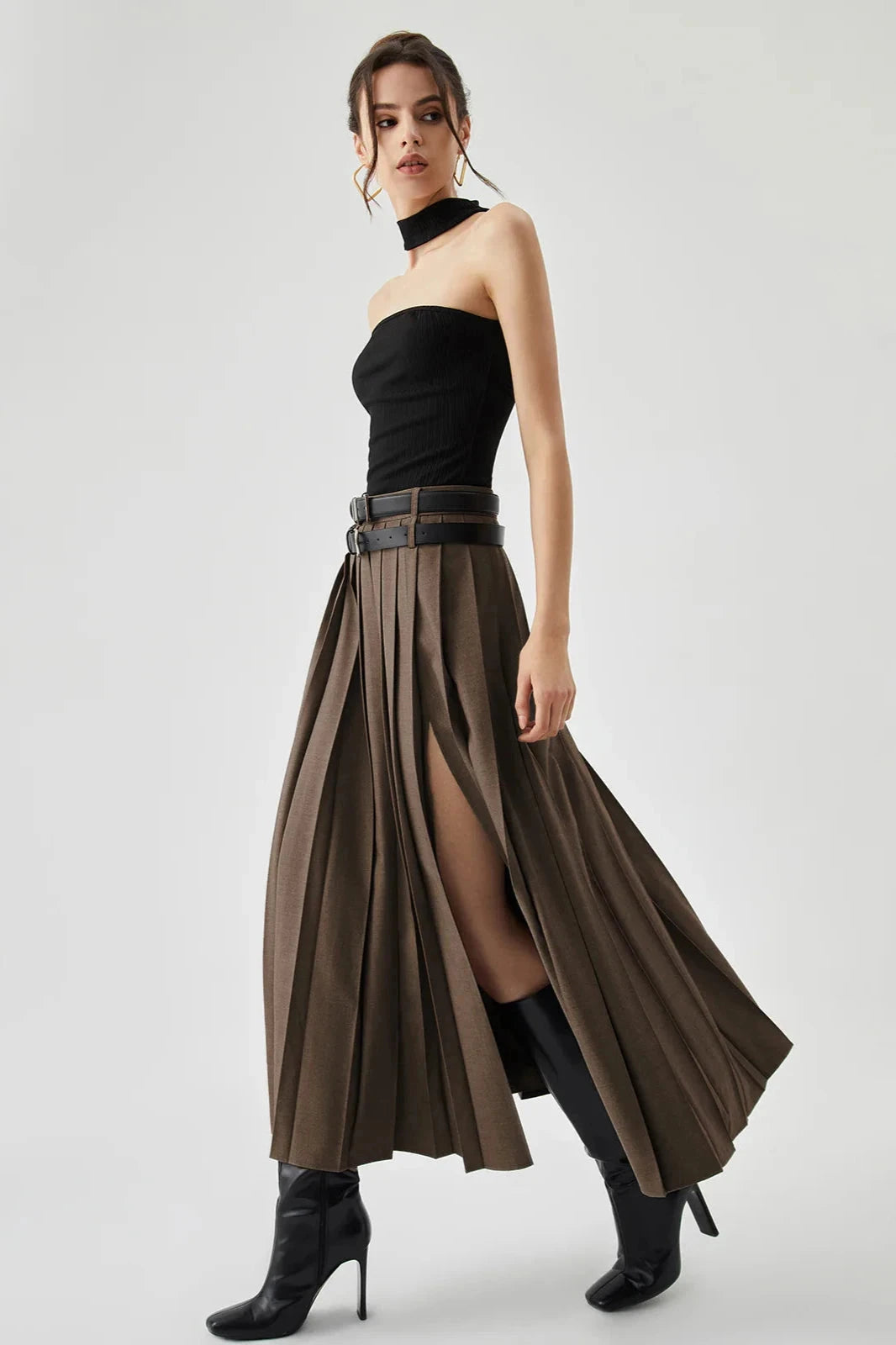 Clara | Pleated Maxi Skirt Stylish Split Design 6