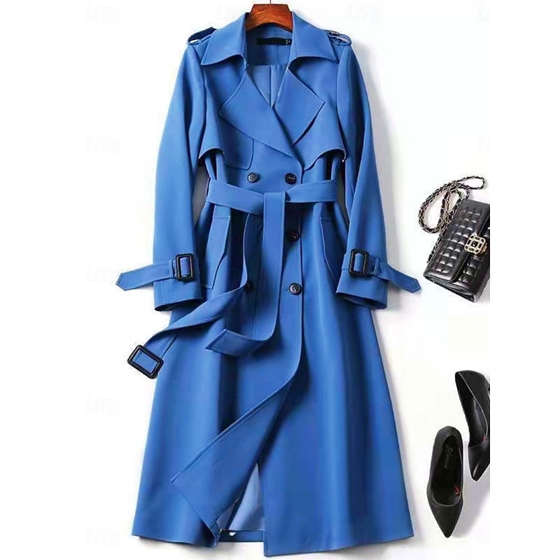 Blue Belted Long Trench Coat