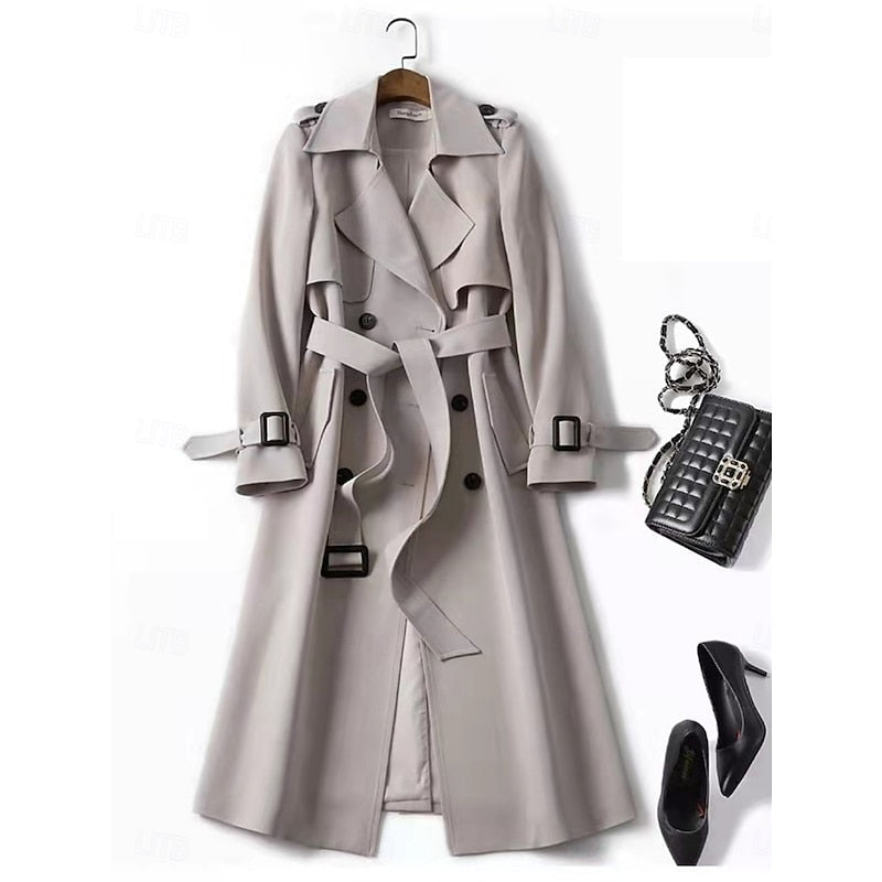 Beige Belted Long Trench Coat