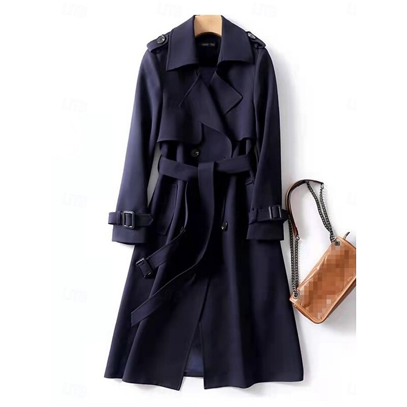 Navy Belted Long Trench Coat