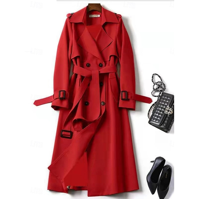 Red Belted Long Trench Coat