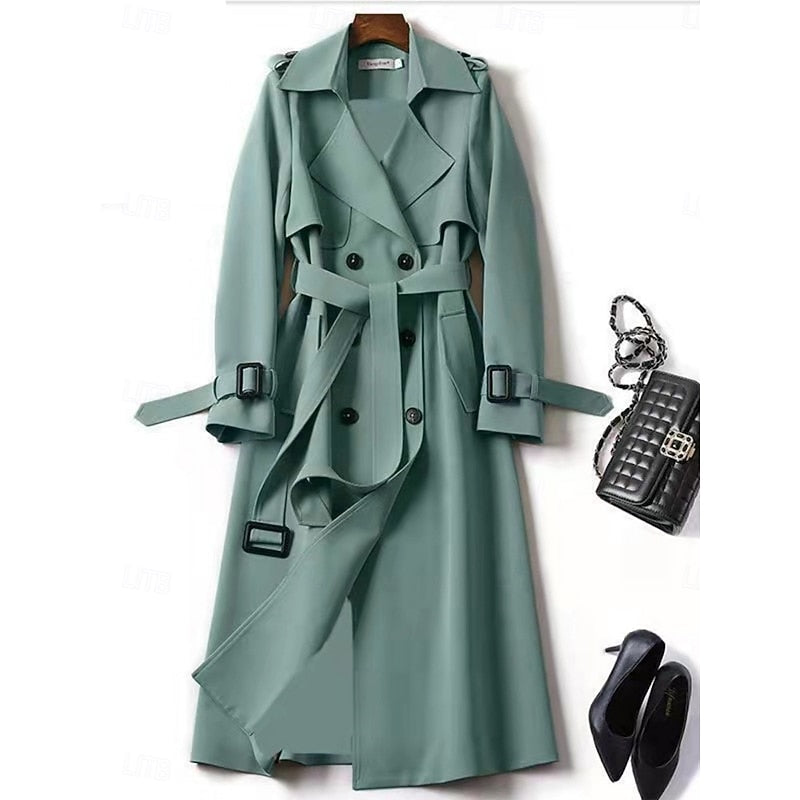 Green Belted Long Trench Coat