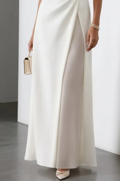 Women's white sleeveless draped waist wedding guest maxi dress