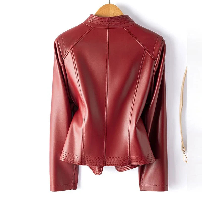 Women's leather-look moto jacket with asymmetric zip