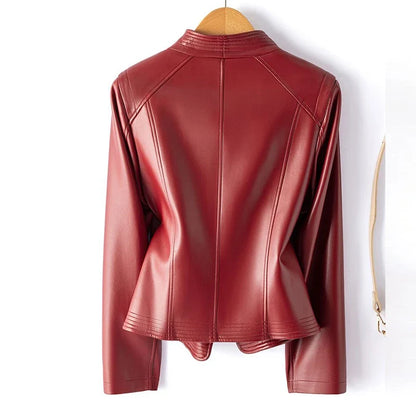 Women's leather-look moto jacket with asymmetric zip